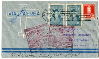 Image: airmail flight cover: New York, Rio & Buenos Aires Line (NYRBA), first airmail flight, Argentina - United States, W.S. Grooch