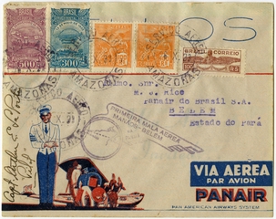 Image: airmail flight cover: Panair do Brasil, first airmail flight, Manaus - Belem route