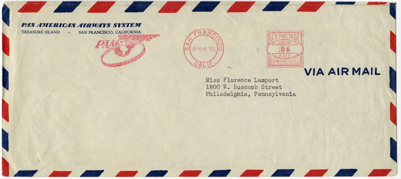 Image: airmail flight cover: Pan American Airways, San Francisco