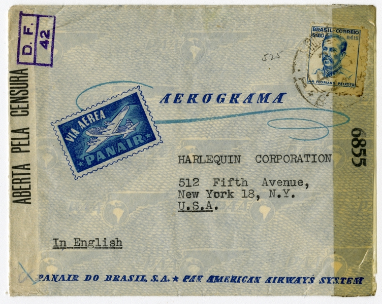 Image: airmail flight cover: Panair do Brasil
