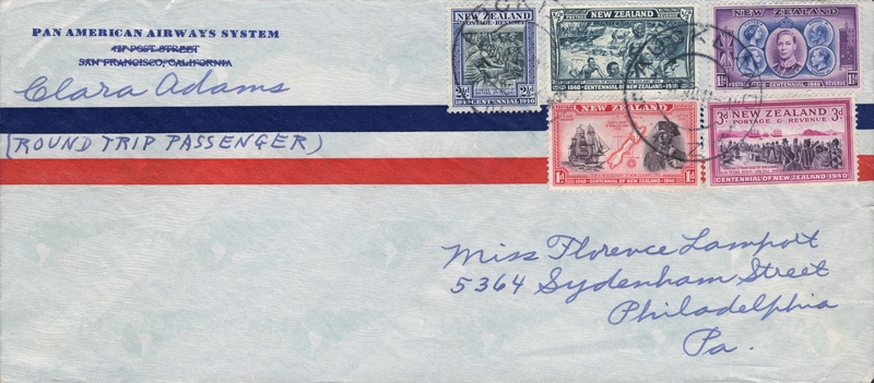 Image: airmail flight cover: Pan American Airways, Clara Adams
