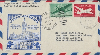 Image: airmail flight cover: United States Air Mail, FAM-24, New York - Glasgow route