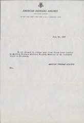 Image: airmail flight cover letter: American Overseas Airlines (AOA), FAM-24