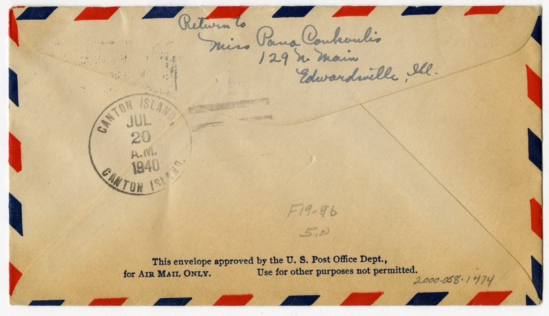 Image: airmail flight cover: New Zealand - Canton Island route