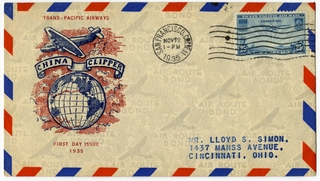 Image: airmail flight cover: Trans-Pacific Airways, China Clipper