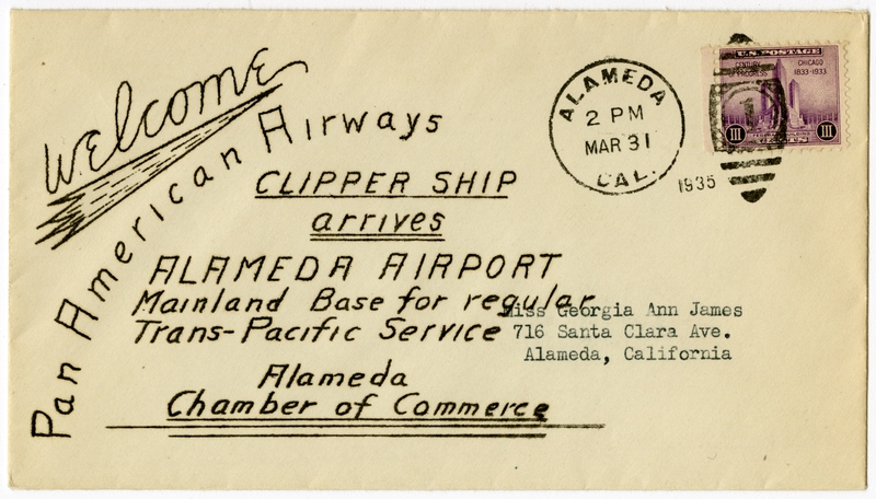 Image: airmail flight cover: Pan American Airways, Alameda Chamber of Commerce 