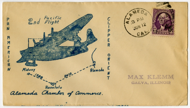 Image: airmail flight cover: Pan American Airways, Second Pacific survey flight, Alameda Chamber of Commerce 