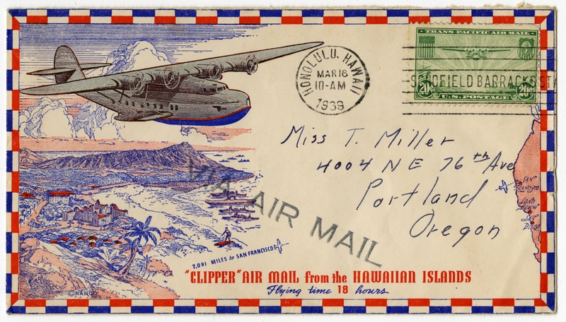 Image: airmail flight cover: Pan American Airways, Clipper Air Mail, Hawaii 