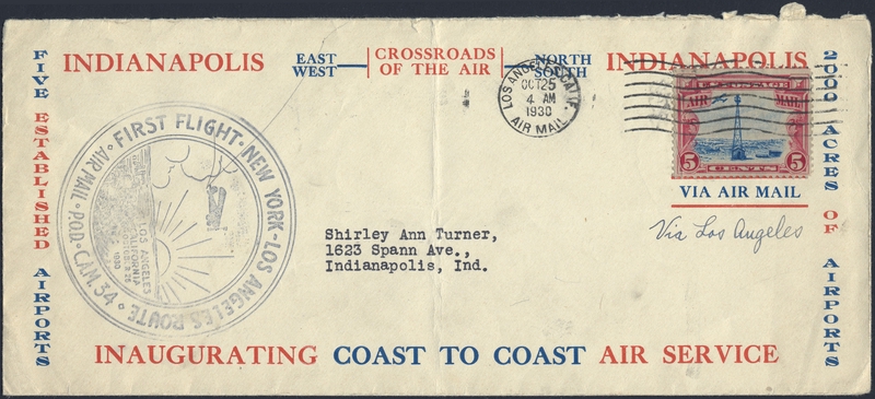 Image: airmail flight cover: CAM-34, New York - Los Angeles route