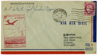 Image: airmail flight cover: Pan American Airways, first airmail flight, Marseilles - Lisbon route