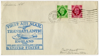 Image: airmail flight cover: Pan American Airways, first airmail flight, London - New York route