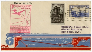 Image: airmail flight cover: Pan American Airways, first airmail flight, Marseilles - New York route