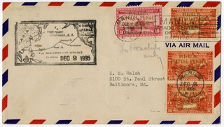 Image: airmail flight cover: Pan American Airways, first transpacific airmail flight, Manila - Honolulu route