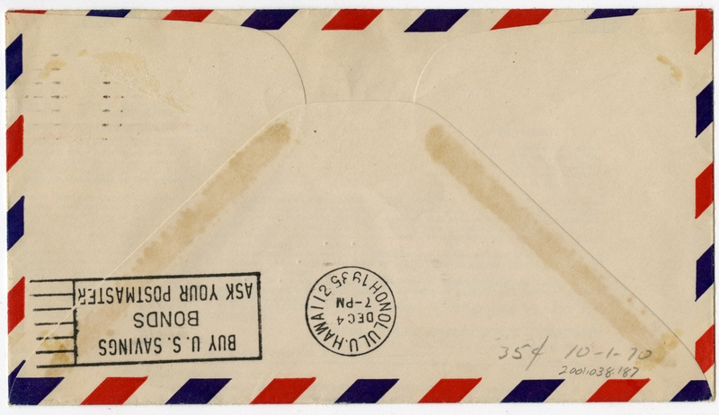 Image: airmail flight cover: Pan American Airways, first transpacific airmail flight, Manila - Honolulu route