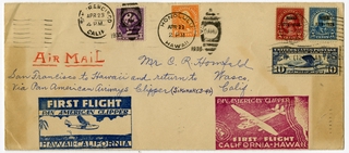 Image: airmail flight cover: Pan American Airways, first Pacific survey flight, Hawaii - California and return route