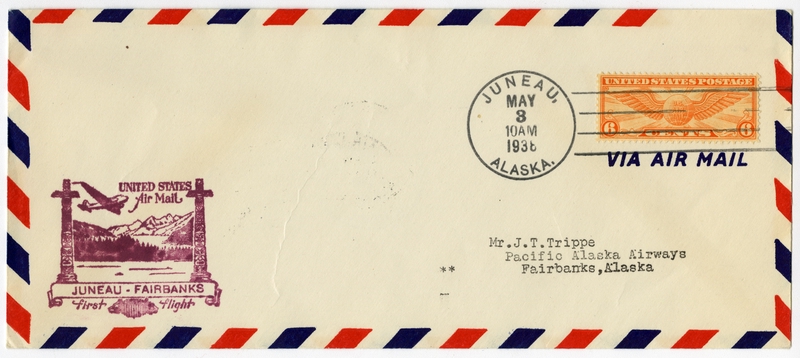 Image: airmail flight cover: Pan American Airways, first airmail flight, Juneau - Fairbanks route