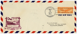 Image: airmail flight cover: Pan American Airways, first airmail flight, Juneau - Fairbanks route