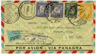 Image: airmail flight cover: Panagra (Pan American-Grace Airways), Uyuni (Bolivia) route