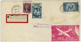 Image: airmail flight cover: Pan American Airways, first Pacific survey flight, San Francisco - Hawaii route