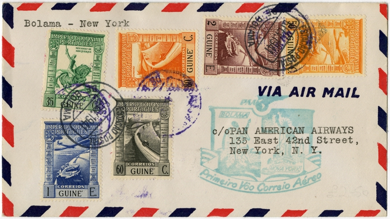 Image: airmail flight cover: Pan American Airways, first airmail flight, Bolama - New York route