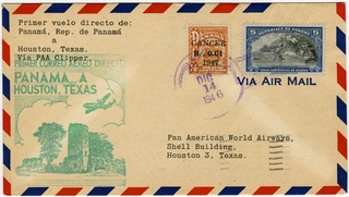 Image: airmail flight cover: Pan American World Airways, first airmail flight, Panama - Houston route