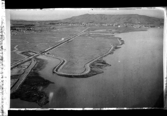 Negative: Mills Field Municipal Airport site, Mills property east of Bayshore Highway before airport improvements, aerial