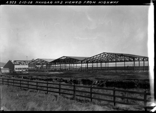 Image: negative: Mills Field Municipal Airport of San Francisco, Hangar No. 2 construction