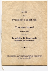 Image: menu: Golden Gate International Exposition, President's Luncheon on Treasure Island