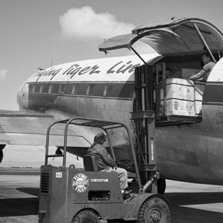 negative: San Francisco Airport, Flying Tiger Line Curtiss C-46 Commando