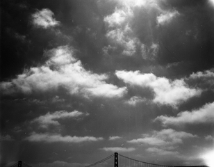 Image: negative: San Francisco, view of Bay Bridge and clouds