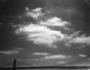 Image: negative: San Francisco, view of Bay Bridge and clouds