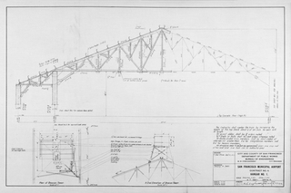 architectural drawing: San Francisco Municipal Airport, Letters on Roof Hangar No. 1