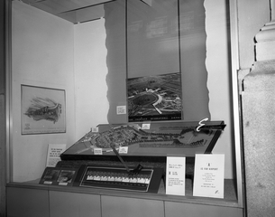 Image: negative: San Francisco International Airport (SFO), window display with architectural model