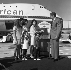 Image: negative: San Francisco International Airport (SFO), American Airlines, inaugural Boeing 747 flight to New York