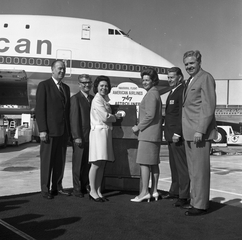 Image: negative: San Francisco International Airport (SFO), American Airlines, inaugural Boeing 747 flight to New York