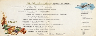 Image: menu: Pan American World Airways, President Special (First) Class