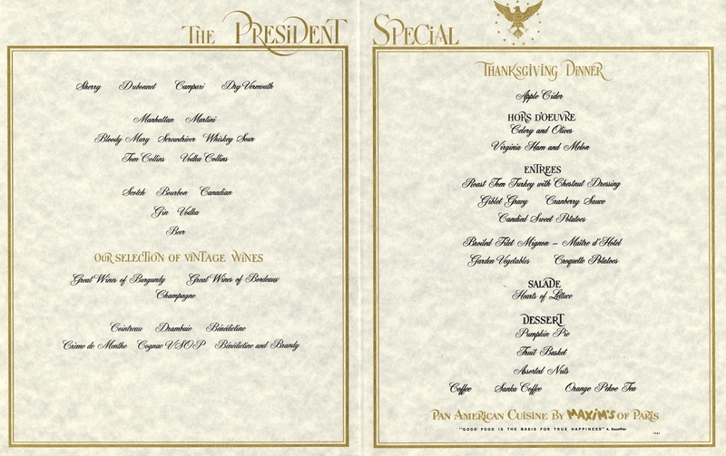 Image: menu: Pan American World Airways, President (First) Class