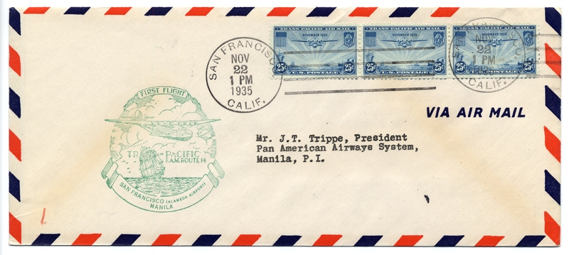 Image: airmail flight cover: Pan American Airways, FAM-14, San Francisco (Alameda) - Manila route