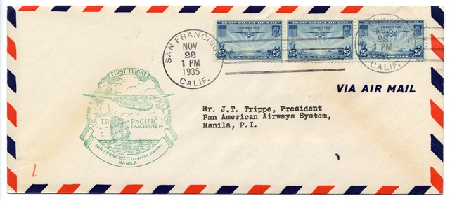 Airmail flight cover: Pan American Airways, FAM-14, San Francisco (Alameda) - Manila route