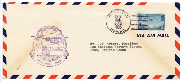Airmail flight cover: Pan American Airways, FAM-14, Honolulu - Guam route