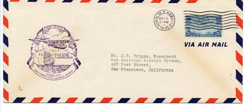 Image: airmail flight cover: Pan American Airways, FAM-14, Honolulu - San Francisco route