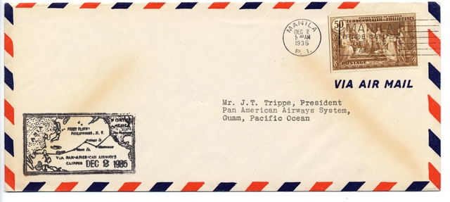 Airmail flight cover: Pan American Airways, Philippines - United States route