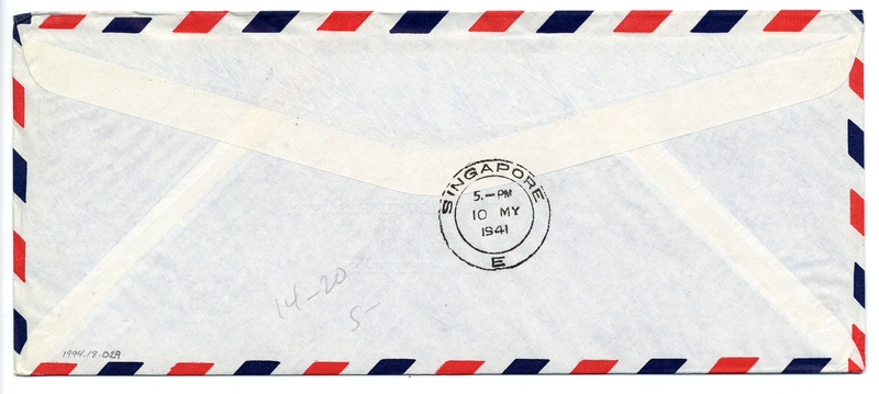 Image: airmail flight cover: Pan American Airways, San Francisco - Singapore route