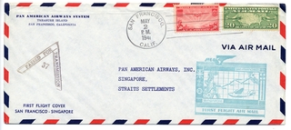 Image: airmail flight cover: Pan American Airways, San Francisco - Singapore route
