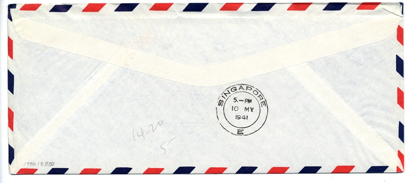 Image: airmail flight cover: Pan American Airways, San Francisco - Singapore route