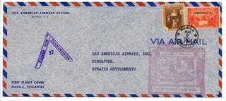 Image: airmail flight cover: Pan American Airways, Manila - Singapore route