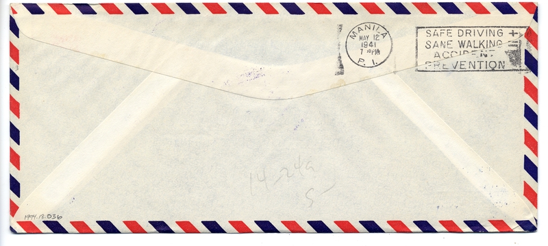 Image: airmail flight cover: Pan American Airways, Singapore - Manila route