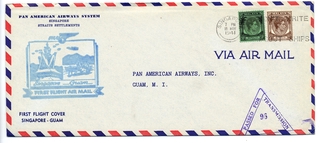 Image: airmail flight cover: Pan American Airways, Singapore - Guam route