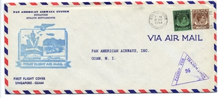 Image: airmail flight cover: Pan American Airways, Singapore - Guam route