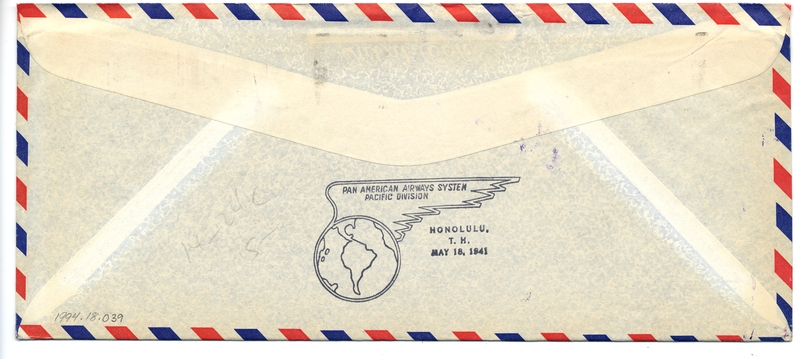 Image: airmail flight cover: Pan American Airways, Singapore - Hawaii route